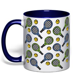 Чашка з кольоровою ручкою Тенісні ракетки та м'ячі