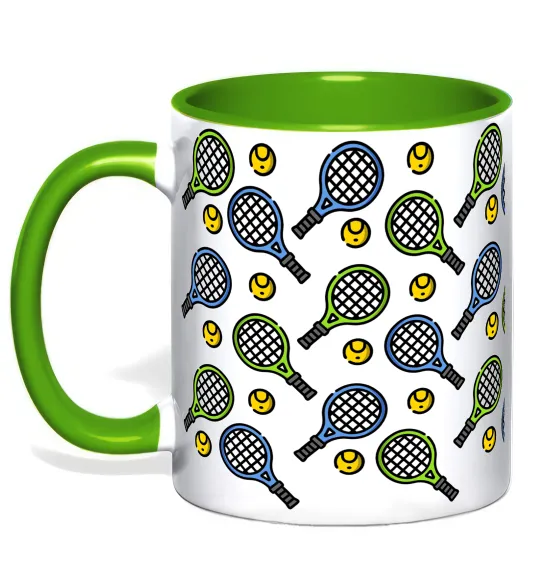 Чашка з кольоровою ручкою Тенісні ракетки та м'ячі Лаймовий фото