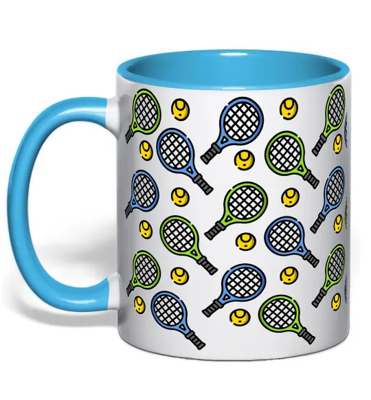 Чашка з кольоровою ручкою Тенісні ракетки та м'ячі Блакитний фото