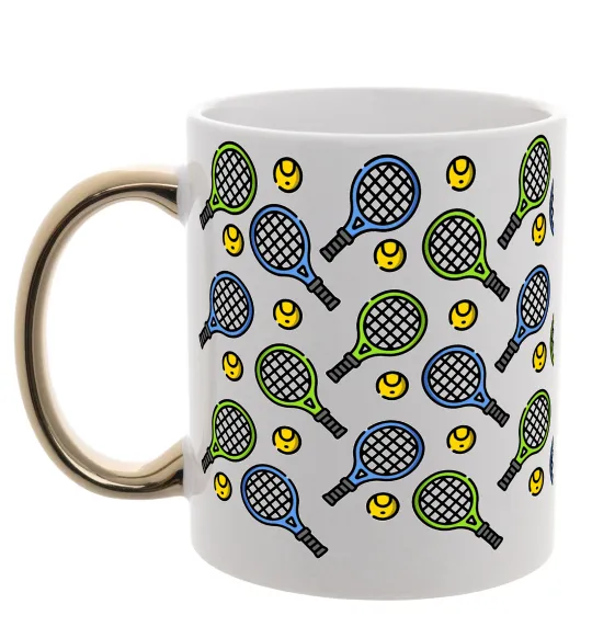 Чашка з кольоровою ручкою Тенісні ракетки та м'ячі Золото фото