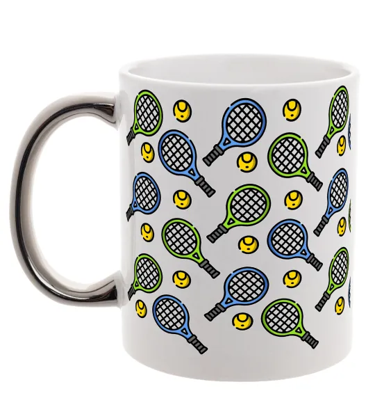 Чашка з кольоровою ручкою Тенісні ракетки та м'ячі Срібло фото