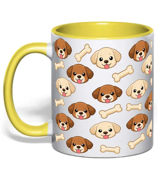Чашка с цветной ручкой Песики з кістками Лимонный фото