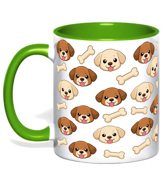 Чашка с цветной ручкой Песики з кістками Лаймовый фото