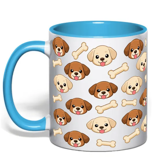 Чашка с цветной ручкой Песики з кістками Голубой фото