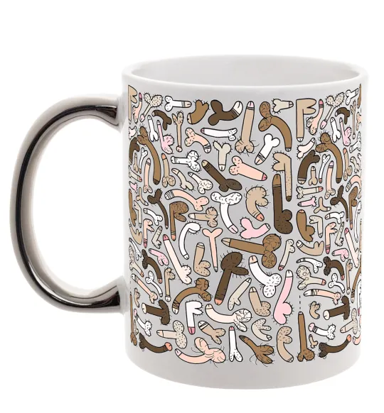 Чашка с цветной ручкой З членом Серебро фото