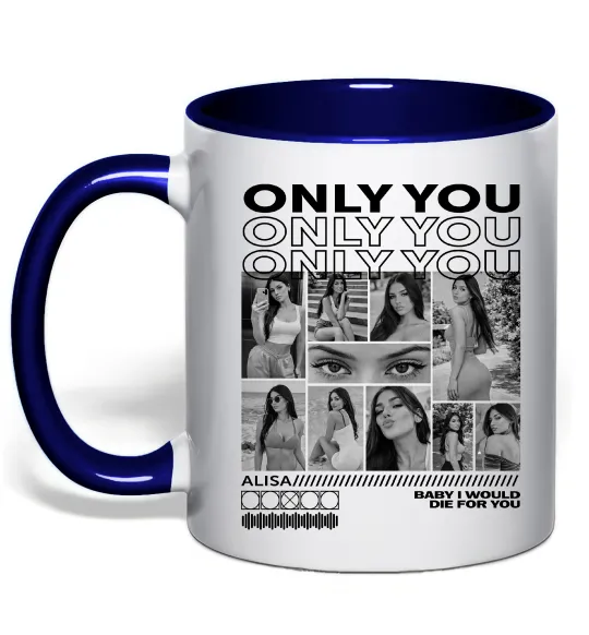 Чашка з кольоровою ручкою Only you колаж Глибокий темно-синій фото