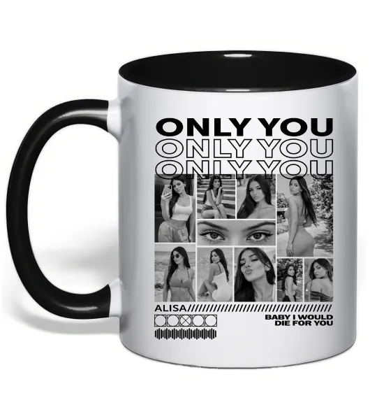 Чашка з кольоровою ручкою Only you колаж Чорний фото