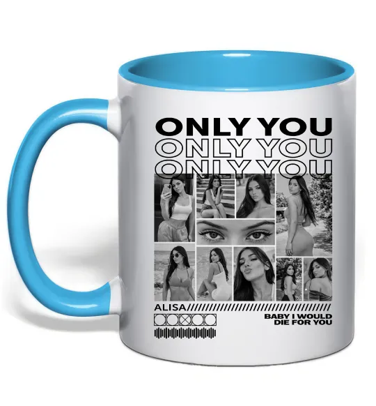 Чашка з кольоровою ручкою Only you колаж Блакитний фото