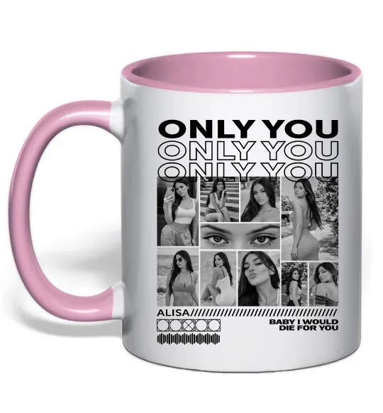 Чашка з кольоровою ручкою Only you колаж Ніжно рожевий фото