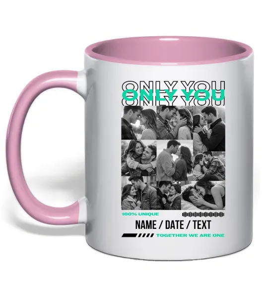 Чашка з кольоровою ручкою Only you Ніжно рожевий фото