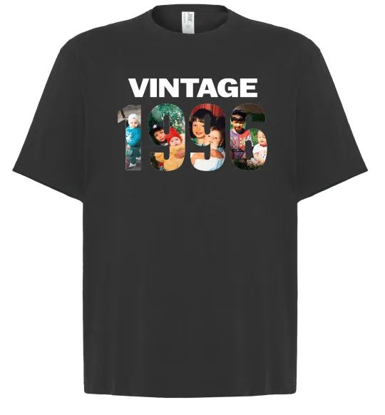 Футболка Оверсайз Vintage фото з датою Чорний фото