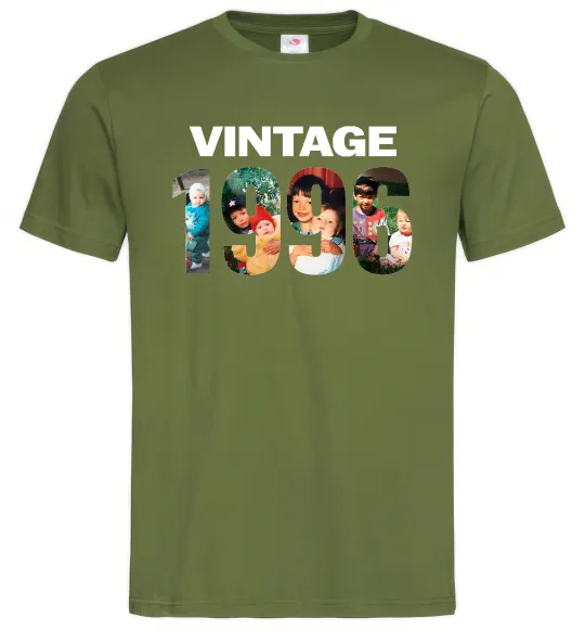Чоловіча футболка Vintage фото з датою Оливковий фото