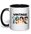 Чашка з кольоровою ручкою Vintage фото з датою Чорний фото