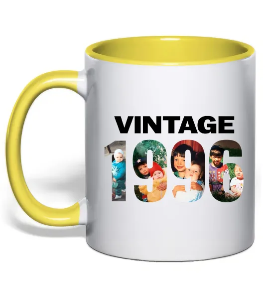 Чашка з кольоровою ручкою Vintage фото з датою Лимонний фото