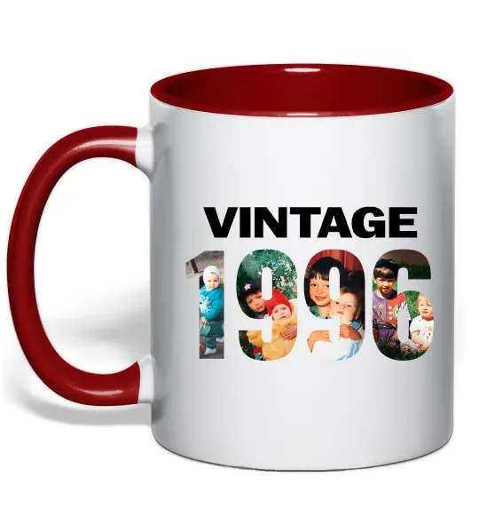 Чашка з кольоровою ручкою Vintage фото з датою Червоний фото