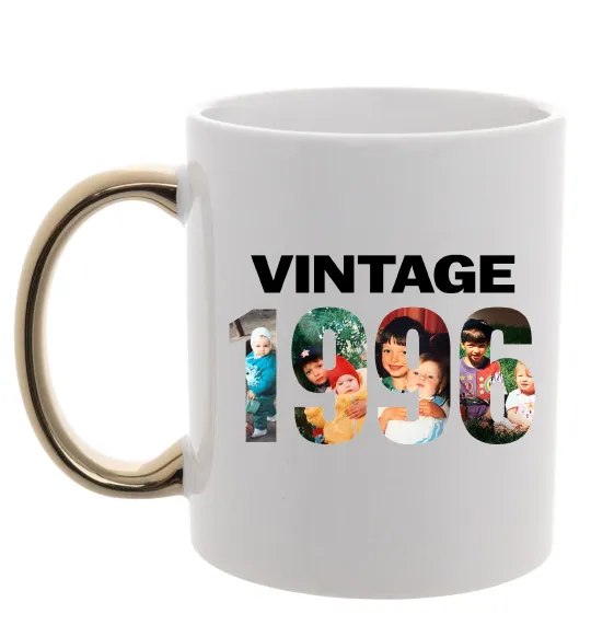 Чашка з кольоровою ручкою Vintage фото з датою Золото фото