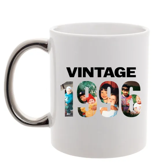 Чашка з кольоровою ручкою Vintage фото з датою Срібло фото