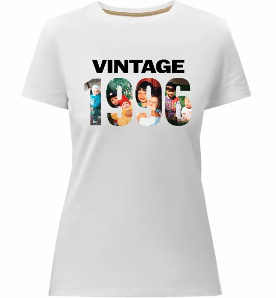 Жіноча преміум футболка Vintage фото з датою Білий фото