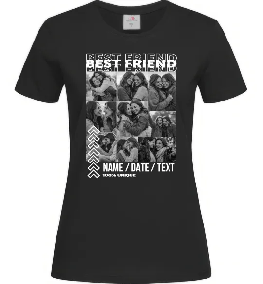 Жіноча футболка Best friend колаж персоналізований Чорний фото