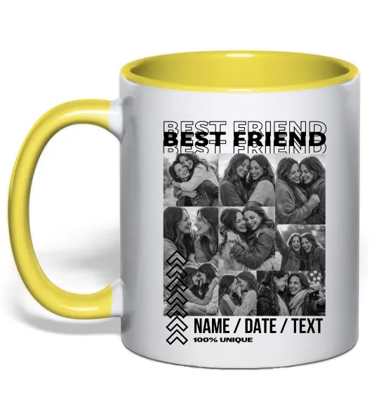 Чашка з кольоровою ручкою Best friend колаж персоналізований Лимонний фото