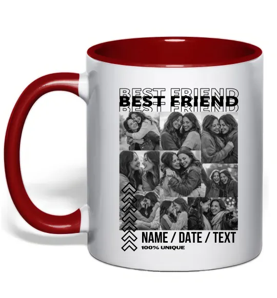 Чашка з кольоровою ручкою Best friend колаж персоналізований Червоний фото