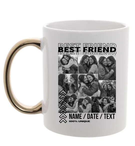 Чашка з кольоровою ручкою Best friend колаж персоналізований Золото фото