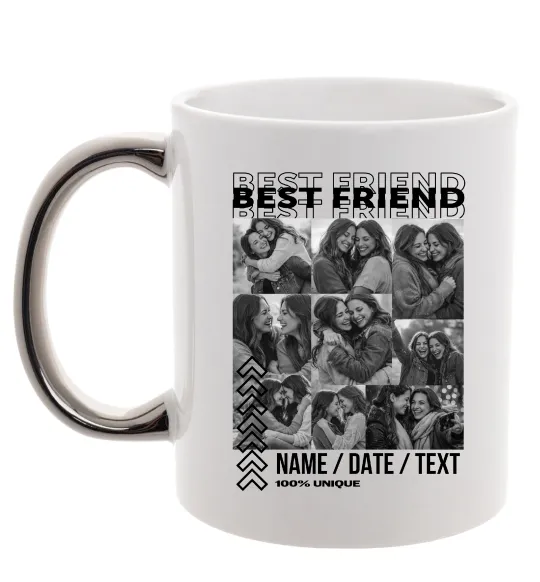Чашка з кольоровою ручкою Best friend колаж персоналізований Срібло фото
