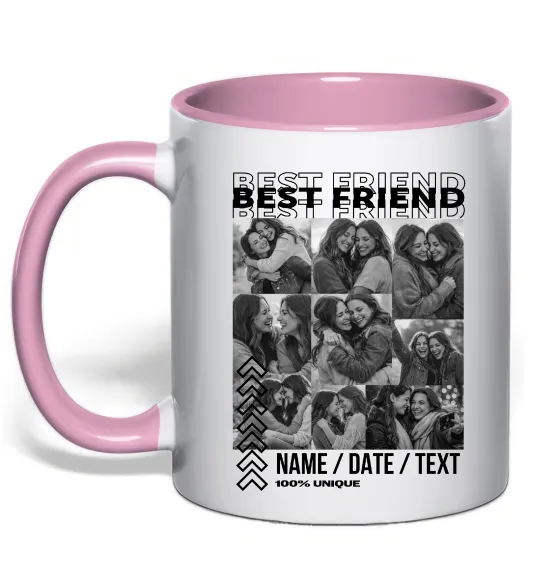 Чашка з кольоровою ручкою Best friend колаж персоналізований Ніжно рожевий фото