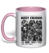Чашка з кольоровою ручкою Best friend колаж персоналізований Ніжно рожевий фото
