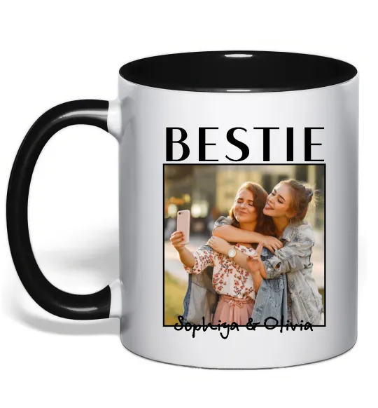 Чашка з кольоровою ручкою Bestie іменні Чорний фото