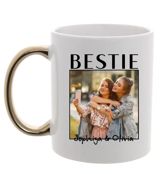 Чашка з кольоровою ручкою Bestie іменні Золото фото