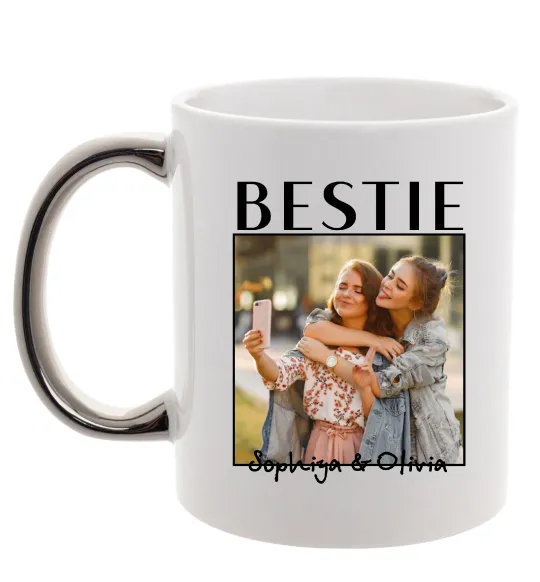 Чашка з кольоровою ручкою Bestie іменні Срібло фото