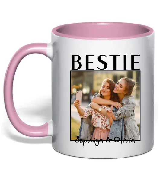 Чашка з кольоровою ручкою Bestie іменні Ніжно рожевий фото