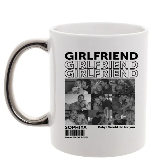 Чашка з кольоровою ручкою Girlfriend Срібло фото