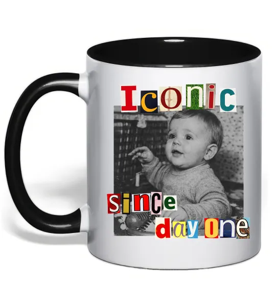 Чашка з кольоровою ручкою Iconic since day one Чорний фото