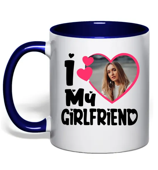 Чашка з кольоровою ручкою I love my girlfriend photo Глибокий темно-синій фото