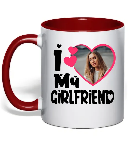 Чашка з кольоровою ручкою I love my girlfriend photo Червоний фото