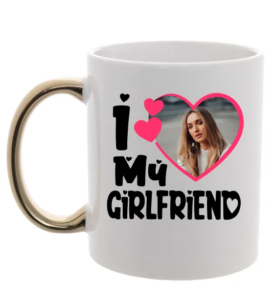 Чашка з кольоровою ручкою I love my girlfriend photo Золото фото
