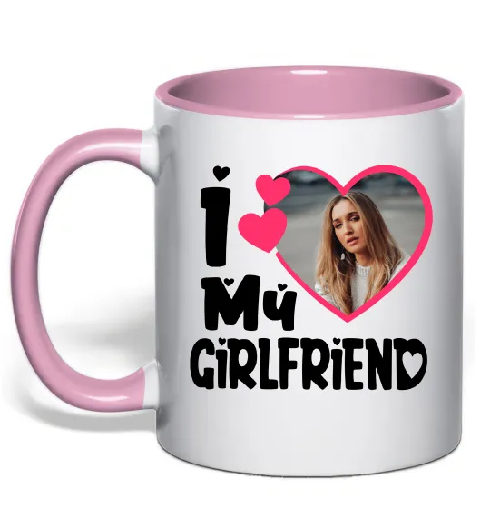 Чашка з кольоровою ручкою I love my girlfriend photo Ніжно рожевий фото