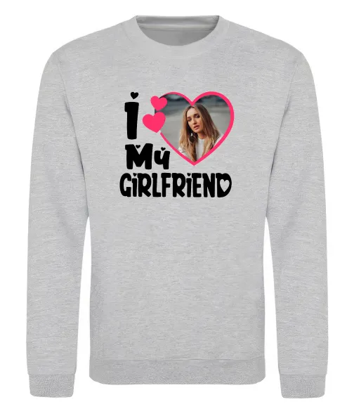 Світшот I love my girlfriend photo Сірий меланж фото