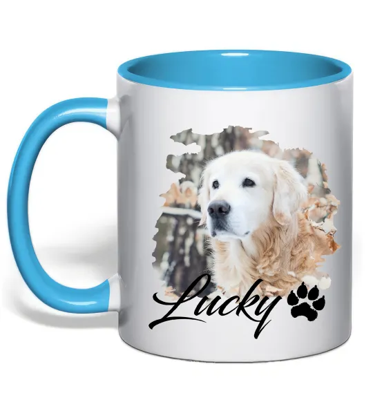 Чашка з кольоровою ручкою Фото тваринки з ім'ям Блакитний фото