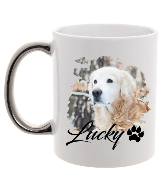 Чашка з кольоровою ручкою Фото тваринки з ім'ям Срібло фото