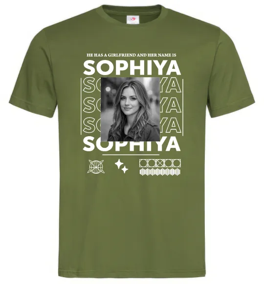 Мужская футболка Girlfriend name Оливковый фото