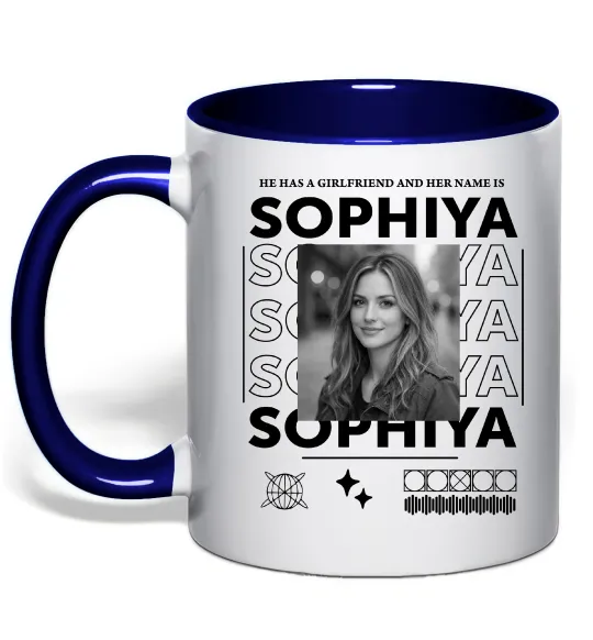 Чашка с цветной ручкой Girlfriend name Глубокий темно-синий фото