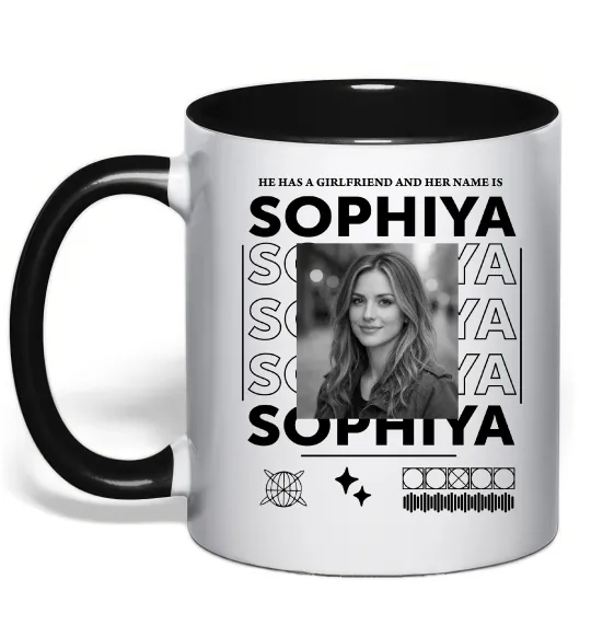 Чашка с цветной ручкой Girlfriend name Черный фото