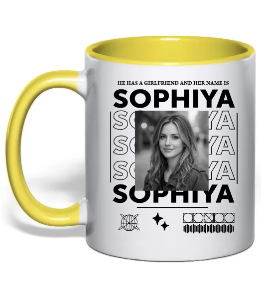 Чашка с цветной ручкой Girlfriend name Лимонный фото