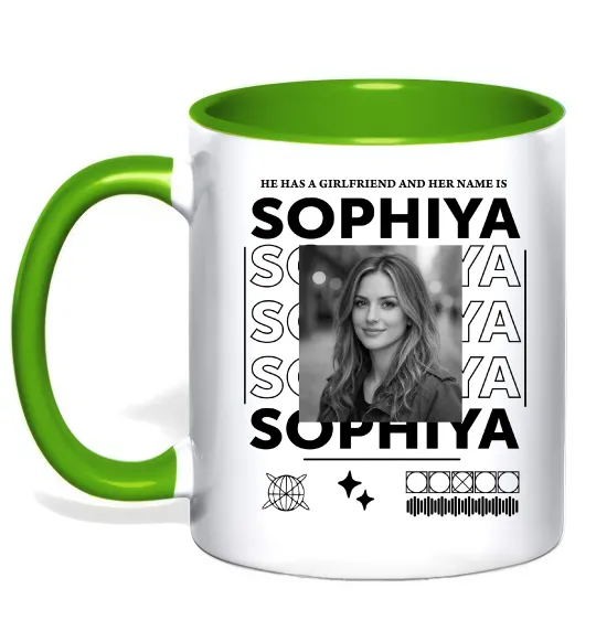 Чашка с цветной ручкой Girlfriend name Лаймовый фото