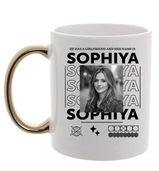 Чашка с цветной ручкой Girlfriend name Золото фото