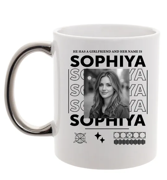 Чашка с цветной ручкой Girlfriend name Серебро фото