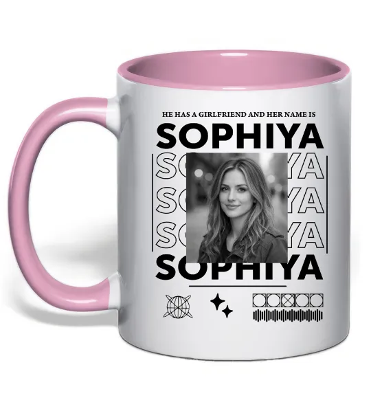 Чашка с цветной ручкой Girlfriend name Нежно розовый фото